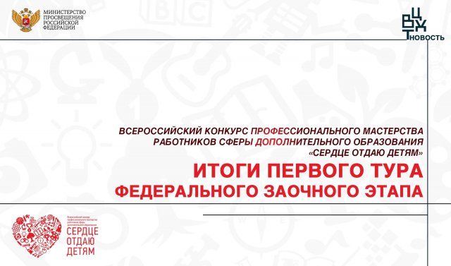 Подведены итоги 1 тура федерального заочного этапа Всероссийского конкурса профессионального мастерства работников сферы дополнительного образования «Сердце отдаю детям»